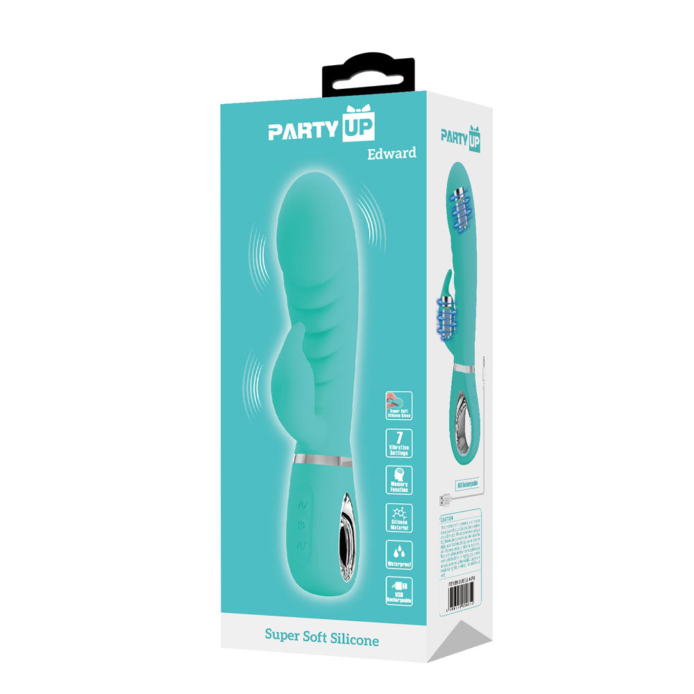 Party Up EDWARD Rabbit Vibe - Teal - Teal 20 cm USB Rechargeable Rabbit Vibrator - BI-014635-4-PU