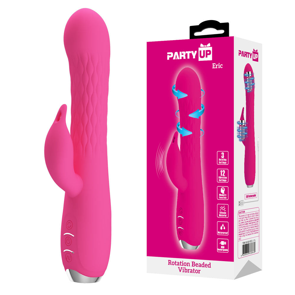 Party Up ERIC Rotating Beads Vibrator - Pink - Pink 20.5 cm USB Rechargeable Rabbit Vibrator with Rotating Bead Shaft - BI-014692-1-PU