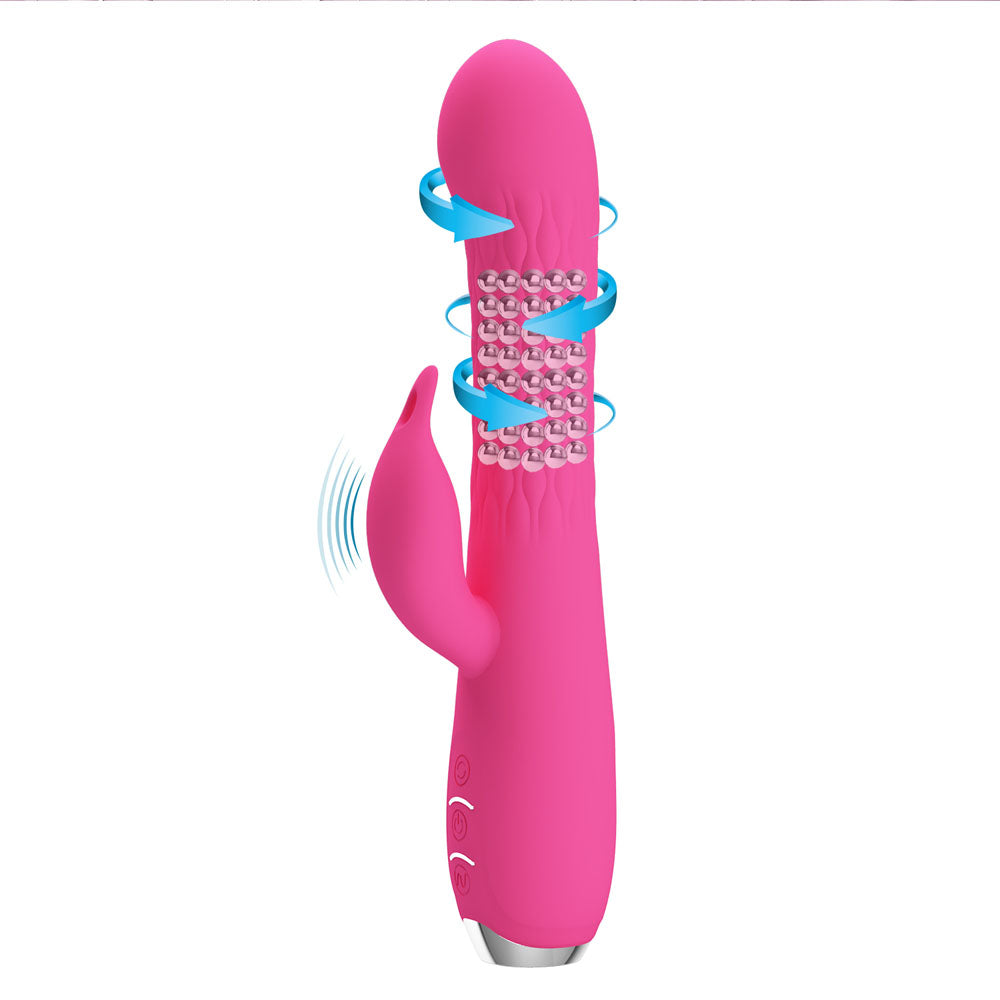Party Up ERIC Rotating Beads Vibrator - Pink - Pink 20.5 cm USB Rechargeable Rabbit Vibrator with Rotating Bead Shaft - BI-014692-1-PU