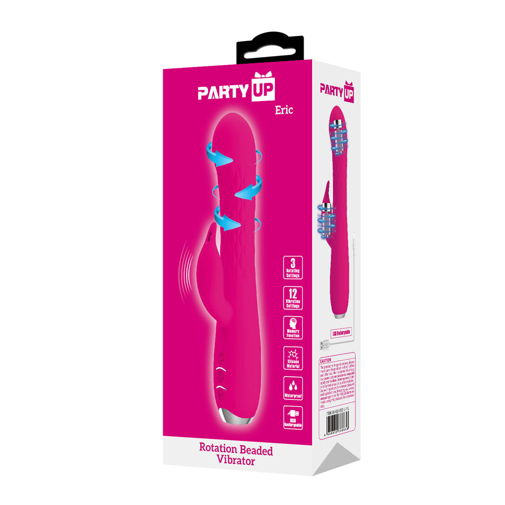 Party Up ERIC Rotating Beads Vibrator - Pink - Pink 20.5 cm USB Rechargeable Rabbit Vibrator with Rotating Bead Shaft - BI-014692-1-PU