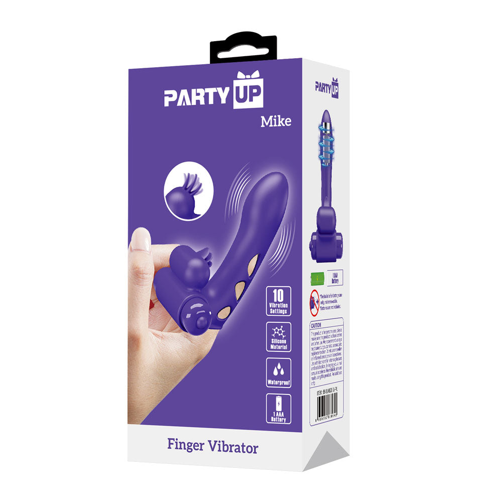 Party Up MIKE Finger Vibe - Purple - Purple Vibrating Finger Vibrator - BI-014836-1-PU