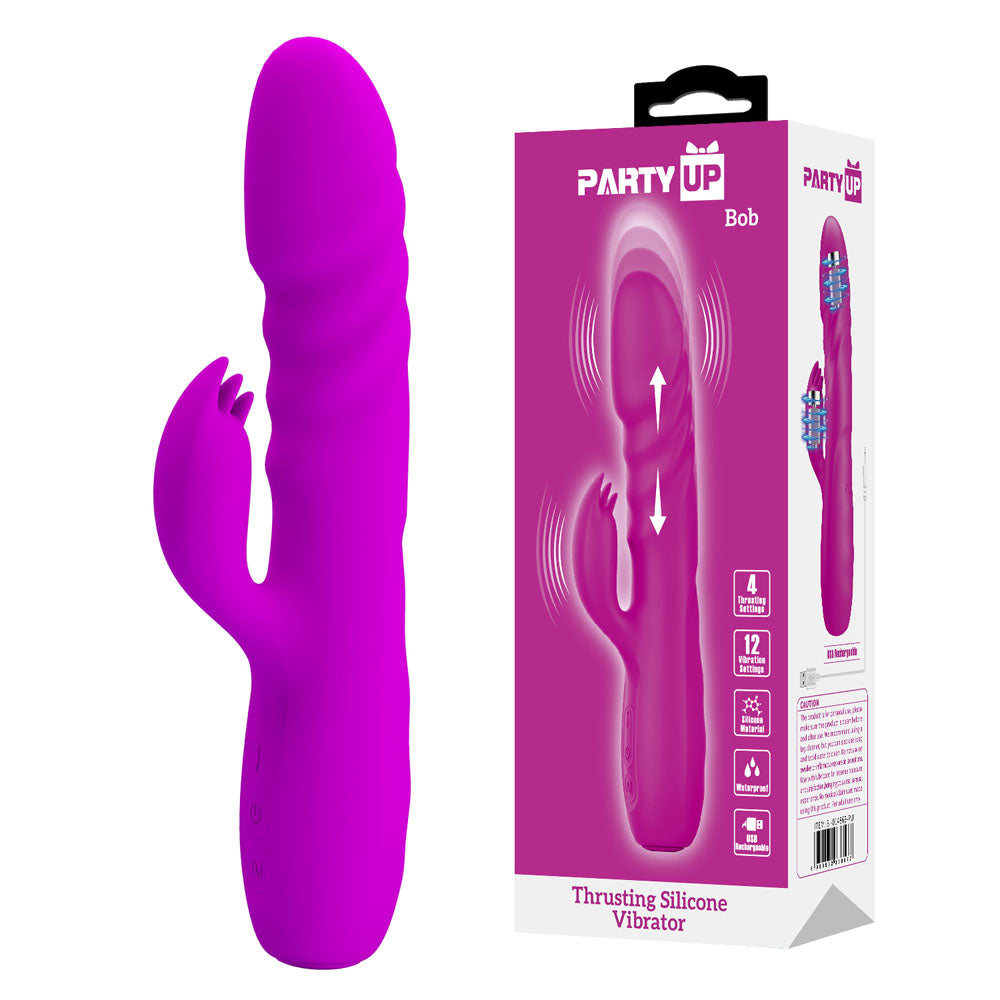 Party Up BOB Thrusting Vibe - Purple - Purple 25 cm USB Rechargeable Thrusting Rabbit Vibrator - BI-014863-PU