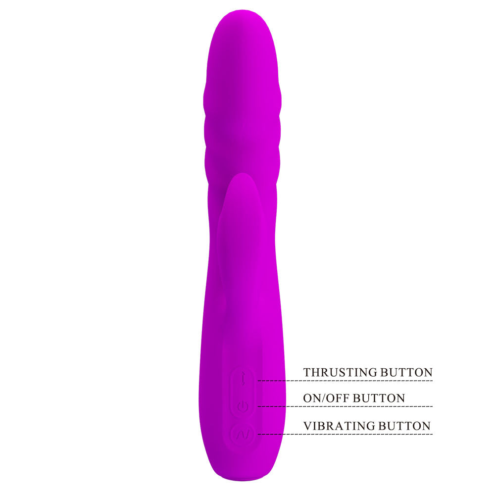 Party Up BOB Thrusting Vibe - Purple - Purple 25 cm USB Rechargeable Thrusting Rabbit Vibrator - BI-014863-PU