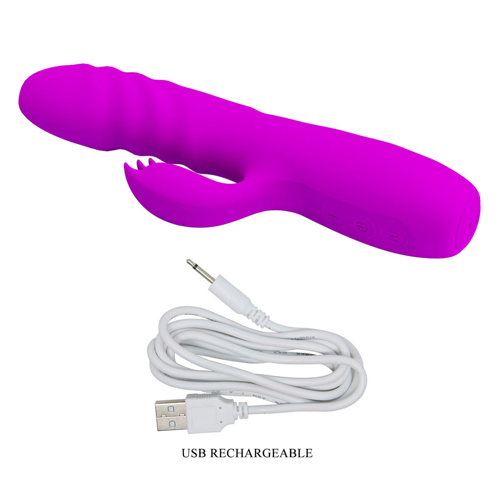 Party Up BOB Thrusting Vibe - Purple - Purple 25 cm USB Rechargeable Thrusting Rabbit Vibrator - BI-014863-PU