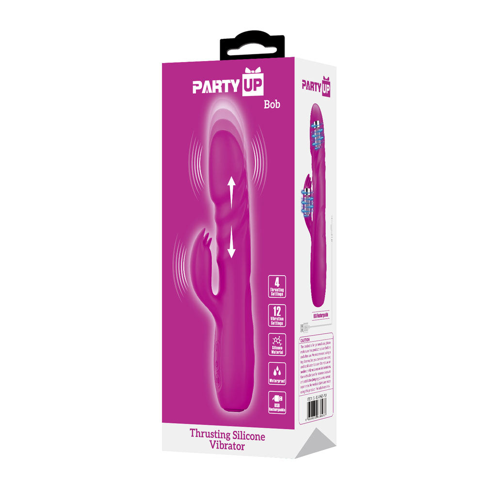 Party Up BOB Thrusting Vibe - Purple - Purple 25 cm USB Rechargeable Thrusting Rabbit Vibrator - BI-014863-PU
