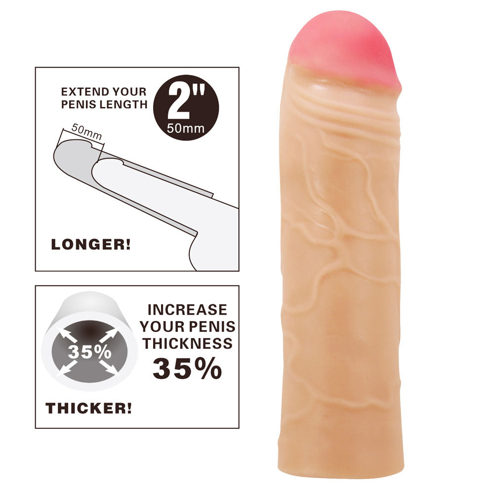 Party Up PARKER 2 Inch Extender Sleeve - Flesh 2 Inch Penis Extender Sleeve - BI-026254-PU
