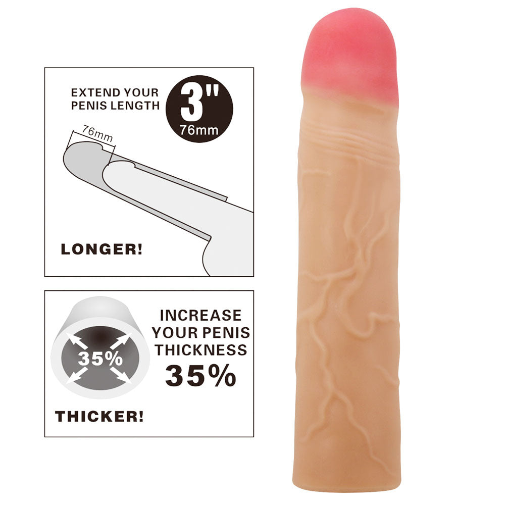 Party Up PHILIP 3 Inch Extender Sleeve - Flesh 3 Inch Penis Extender Sleeve - BI-026257-PU
