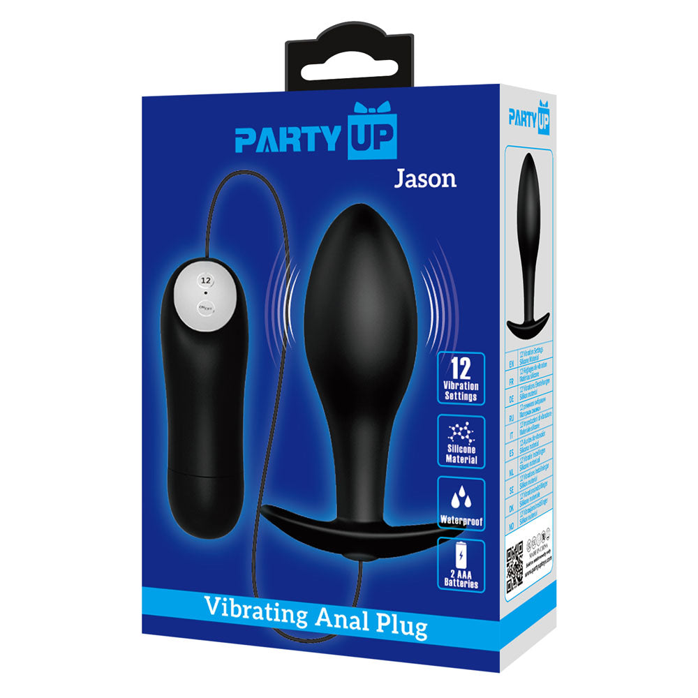 Party Up JASON Vibrating Anal Plug - Black 8.5 cm Vibrating Butt Plug with Remote - BI-040038-PU