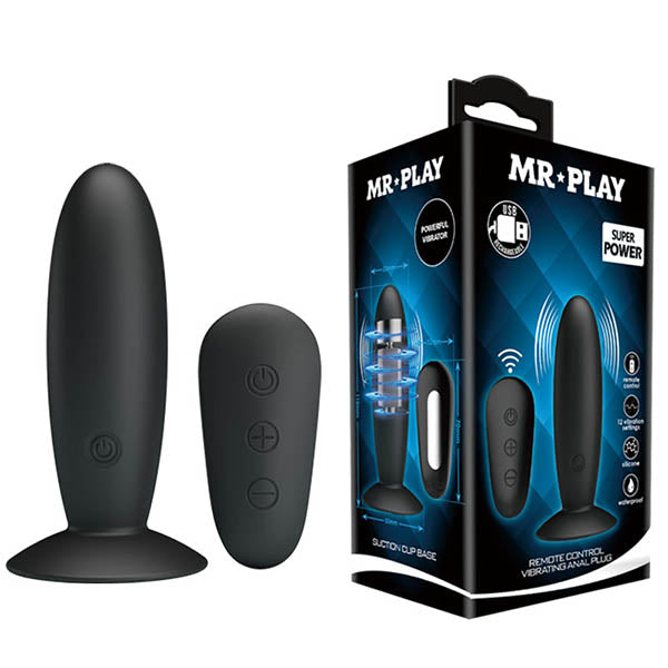 MR PLAY Remote Control Vibrating Anal Plug - Black USB Rechargeable Vibrating Butt Plug with Wireless Remote - BI-040045W-MR
