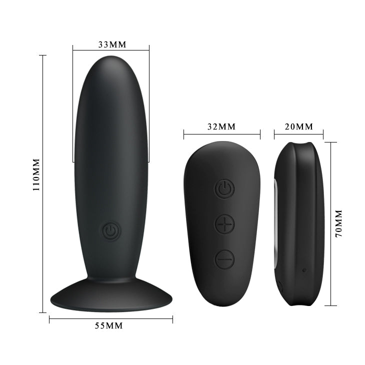 MR PLAY Remote Control Vibrating Anal Plug - Black USB Rechargeable Vibrating Butt Plug with Wireless Remote - BI-040045W-MR