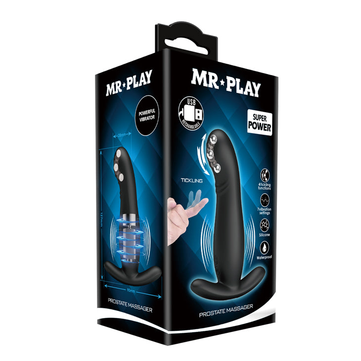 MR PLAY Prostate Massager - Black USB Rechargeable Prostate Massager with Flicking Tip - BI-040053-MR