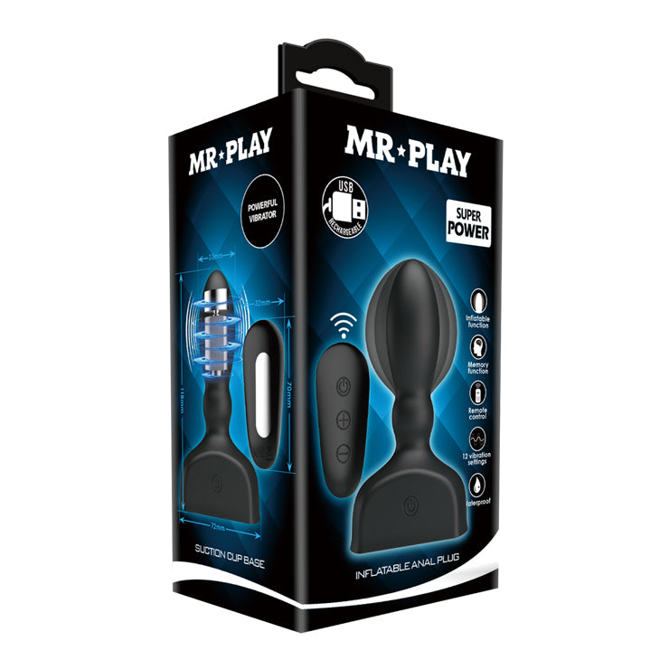 MR PLAY Inflatable Anal Plug - Black USB Rechargeable Inflatable Anal Plug with Wireless Remote - BI-040066W-MR