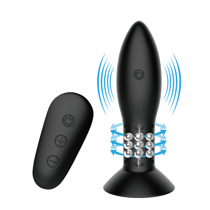 MR PLAY Rotation Beads Anal Plug - Black USB Rechargeable Beaded Butt Plug with Wireless Remote - BI-040079W-MR