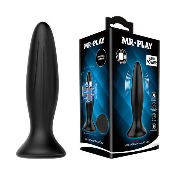 MR PLAY Vibrating Anal Plug - Black 12.8 cm USB Rechargeable Vibrating Butt Plug - BI-040082-MR