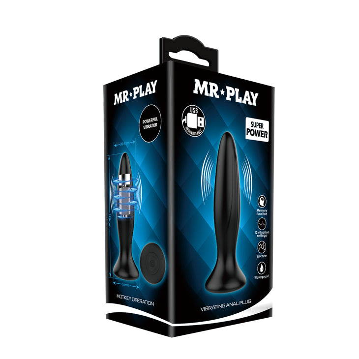 MR PLAY Vibrating Anal Plug - Black 12.8 cm USB Rechargeable Vibrating Butt Plug - BI-040082-MR