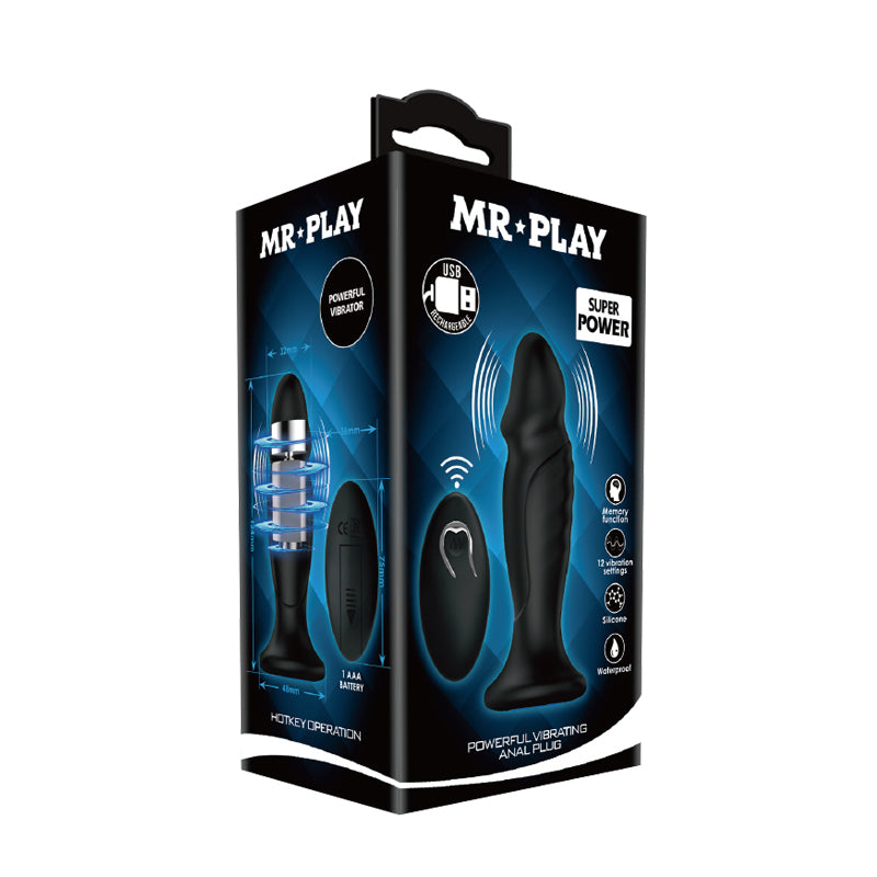 MR PLAY Powerful Vibrating Anal Plug - Black 12.4 cm USB Rechargeable Vibrating Anal Plug with Remote - BI-040085W-MR