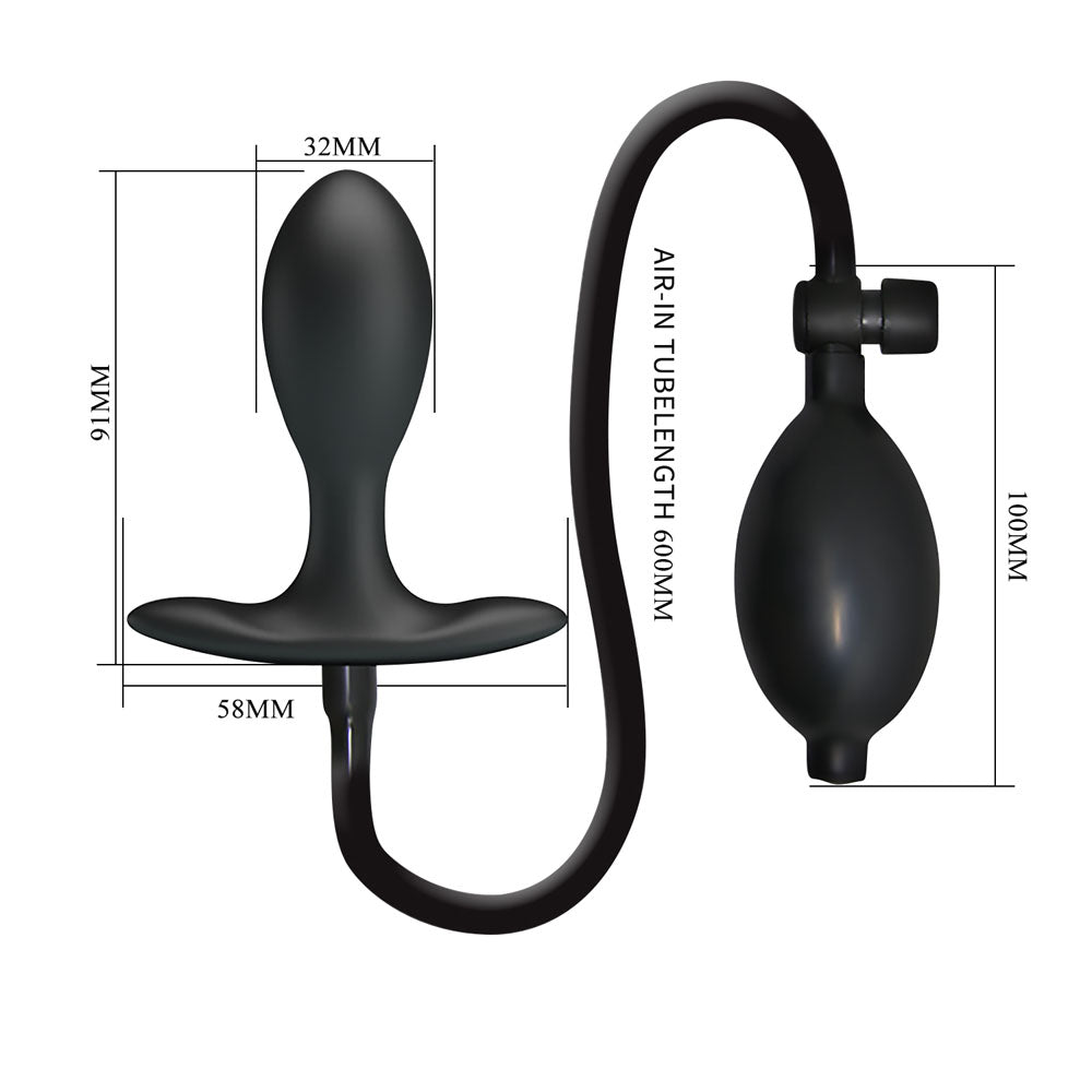 Party Up KEVIN Inflatable Butt Plug - Black 9.1 cm Inflatable Butt Plug - BI-040096Q-PU