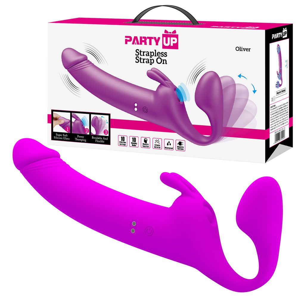 Party Up OLIVER Strapless Strap-On - Purple 28.3 cm USB Rechargeable Strapless Strap-On - BI-040171-PU