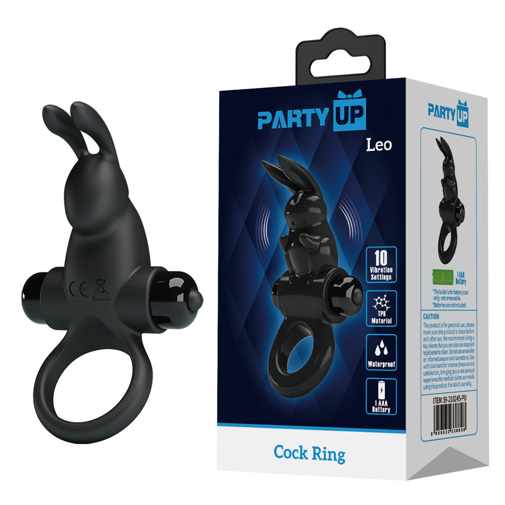 Party Up LARRY Vibrating Cock Ring - Black Vibrating Cock Ring - BI-210204-PU