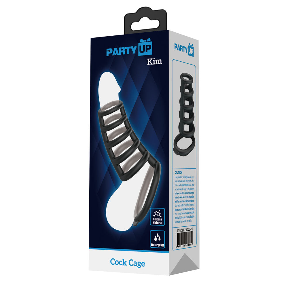 Party Up KIM Cock Cage - Black Cock Ring Cage - BI-210225-PU