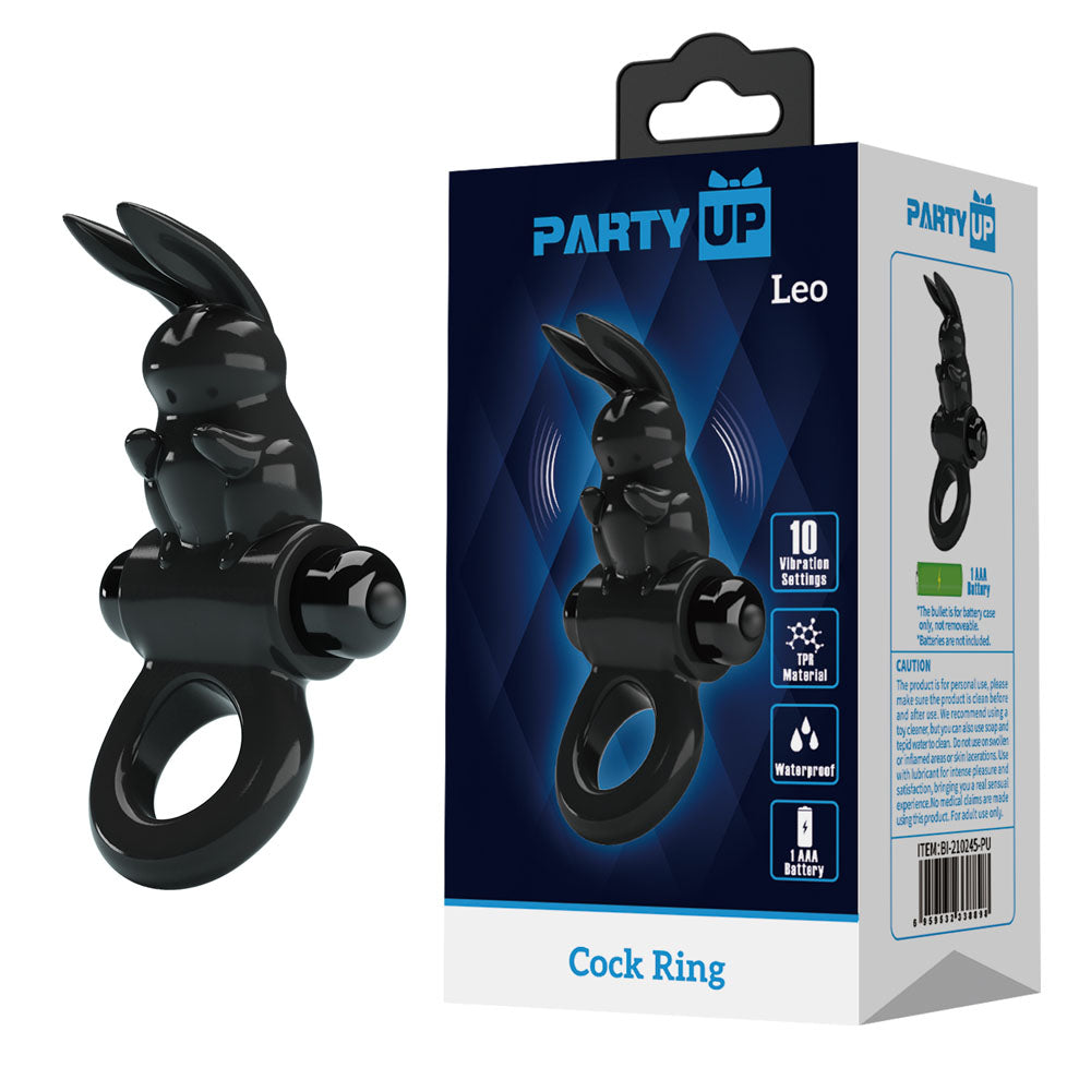 Party Up LEO Vibrating Cock Ring - Black Vibrating Cock Ring - BI-210245-PU