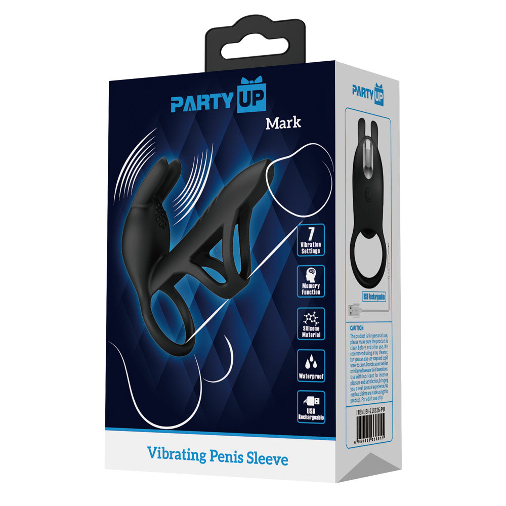 Party Up MARK Vibrating Penis Sleeve - Black USB Rechargeable Vibrating Cock Sleeve - BI-210326-PU