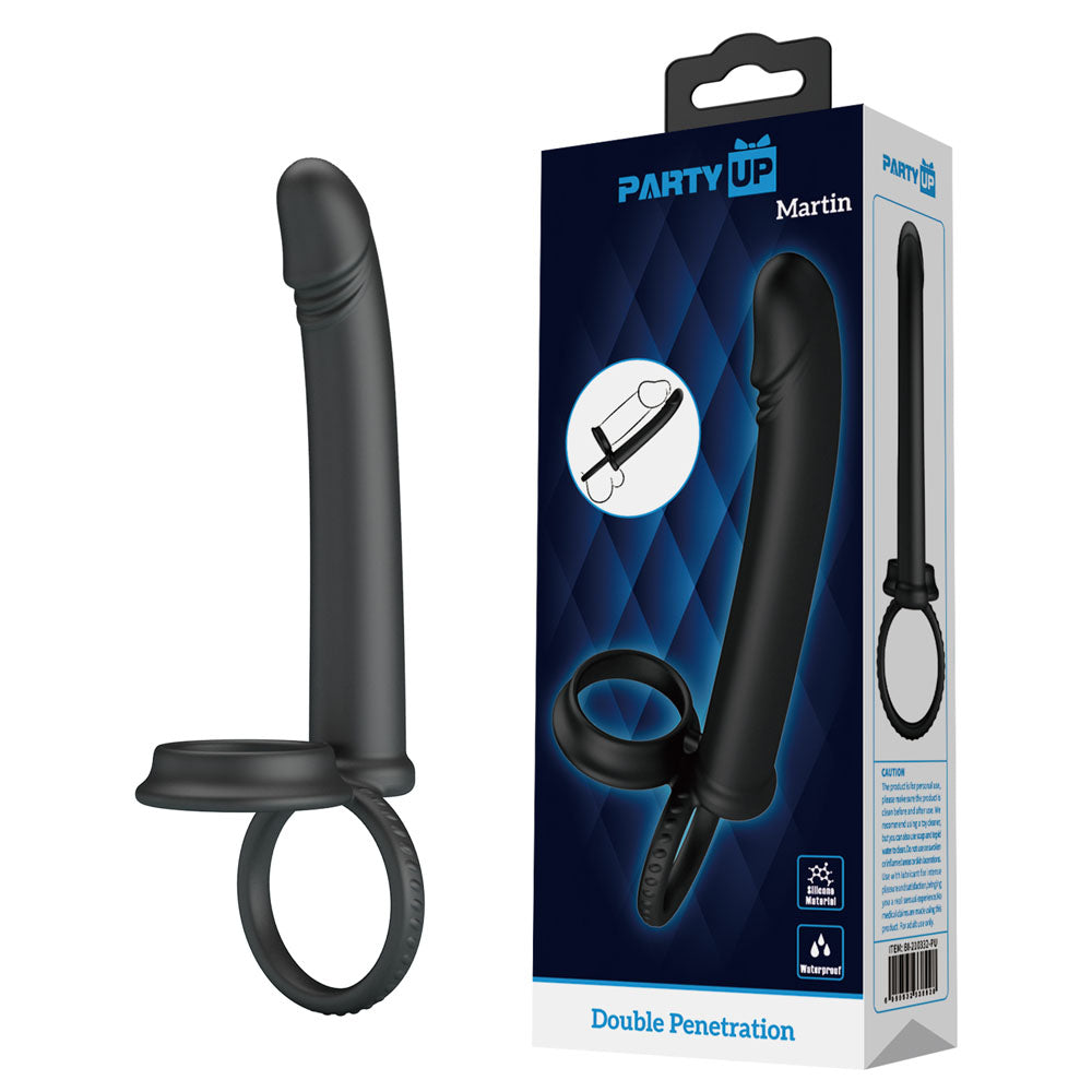 Party Up MARTIN Double Penetrator - Black Cock & Ball Rings with Double Penetrator - BI-210332-PU