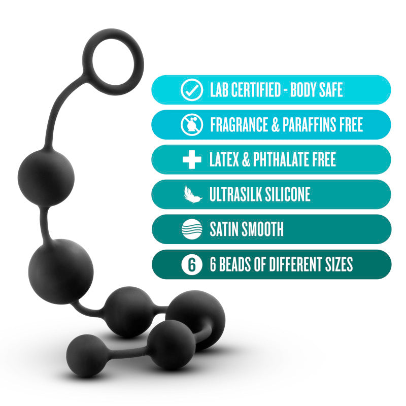 Anal Adventures Platinum Silicone Large Anal Beads - Black 40 cm Large Anal Beads - BL-11115