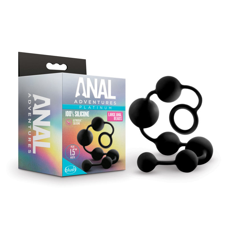 Anal Adventures Platinum Silicone Large Anal Beads - Black 40 cm Large Anal Beads - BL-11115