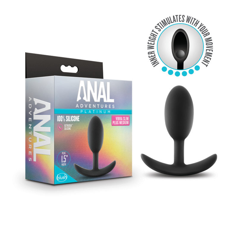 Anal Adventures Platinum Vibra Slim Plug - Black 10.1 cm Butt Plug with Internal Ball - BL-11875