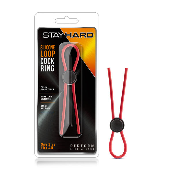 Stay Hard - Silicone Loop Cock Ring - Red Adjustable Lasso Cock Ring - BL-31098