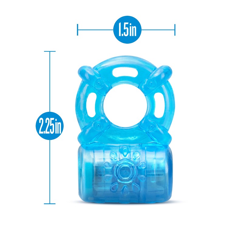 Stay Hard Rechargeable 5 Function Cock Ring - Blue USB Rechargeable Vibrating Cock Ring - BL-31902