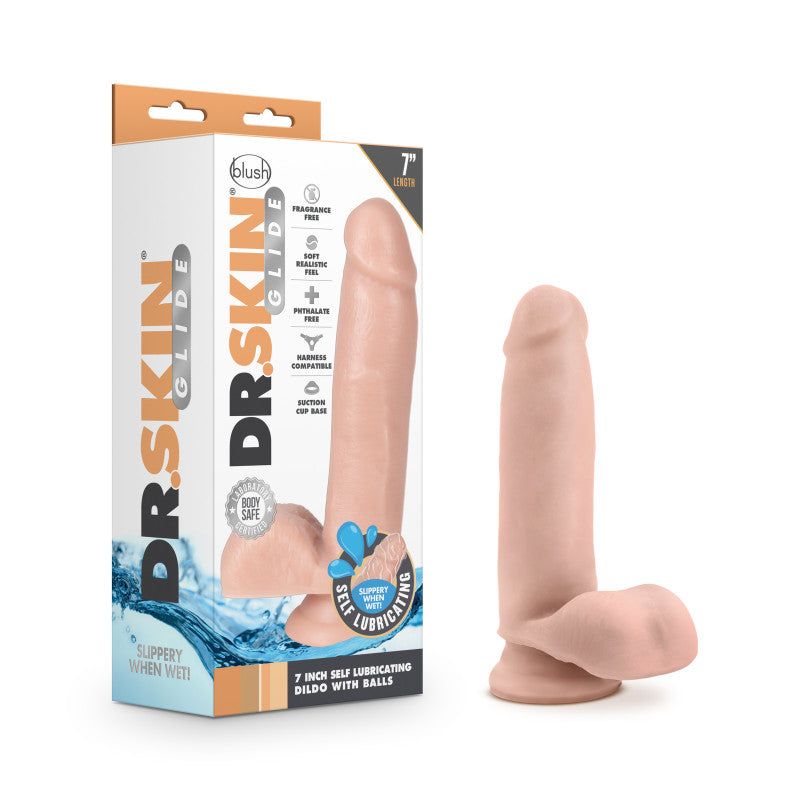Dr. Skin Glide 7 Inch Self Lubricating Dildo - Flesh 17.8 cm Dong - BL-36414