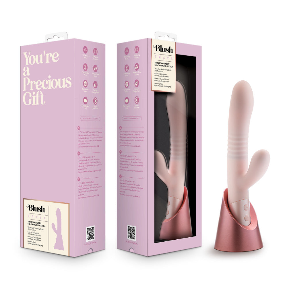 Blush - Fraya - Pink - Pink 24.1 cm USB Rechargeable Thrusting Rabbit Vibrator - BL-42601