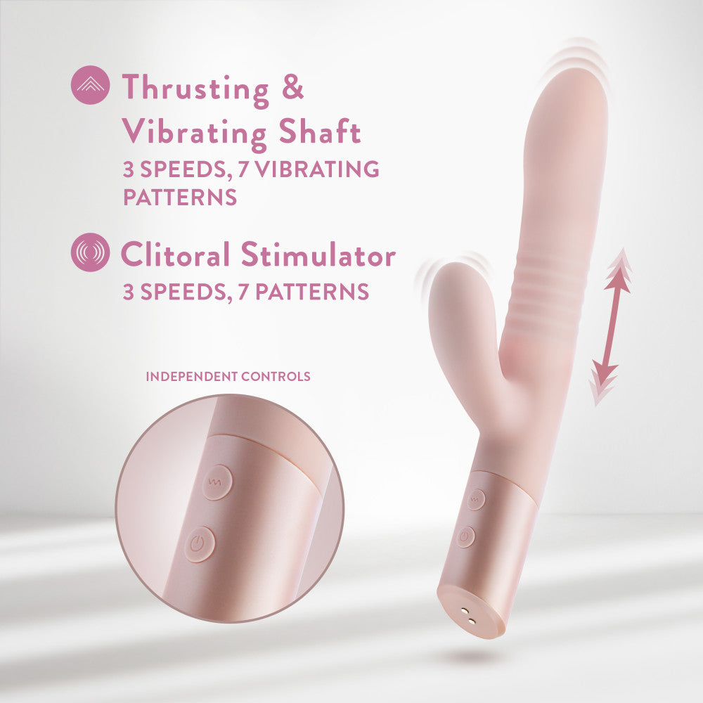 Blush - Fraya - Pink - Pink 24.1 cm USB Rechargeable Thrusting Rabbit Vibrator - BL-42601