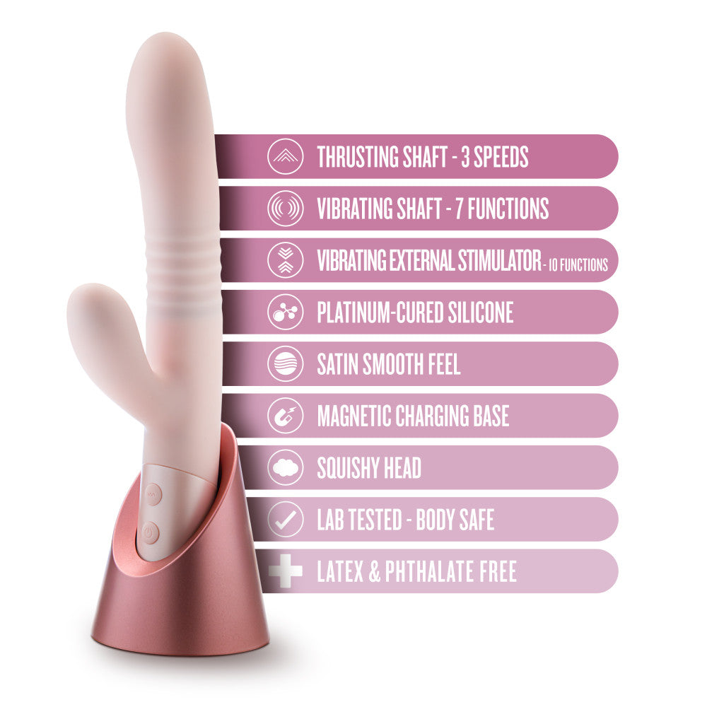 Blush - Fraya - Pink - Pink 24.1 cm USB Rechargeable Thrusting Rabbit Vibrator - BL-42601
