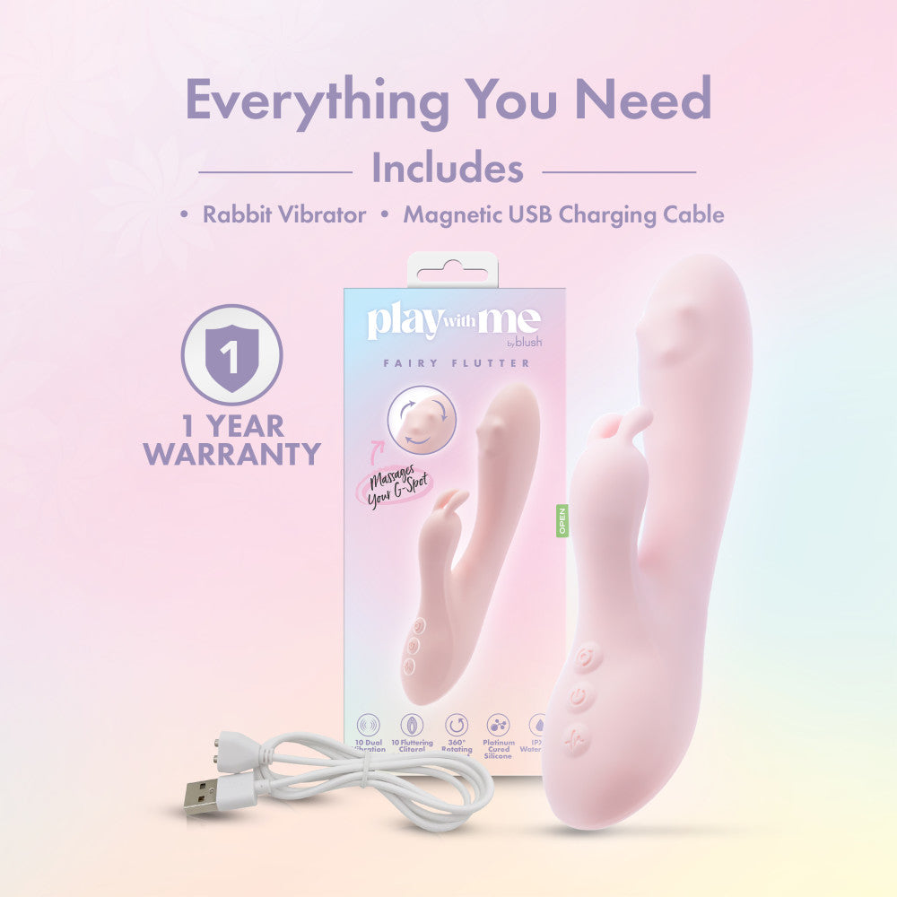 Play With Me - Fairy Flutter - Pink 19.7 cm USB Rechargeable Rabbit Vibrator - BL-44600