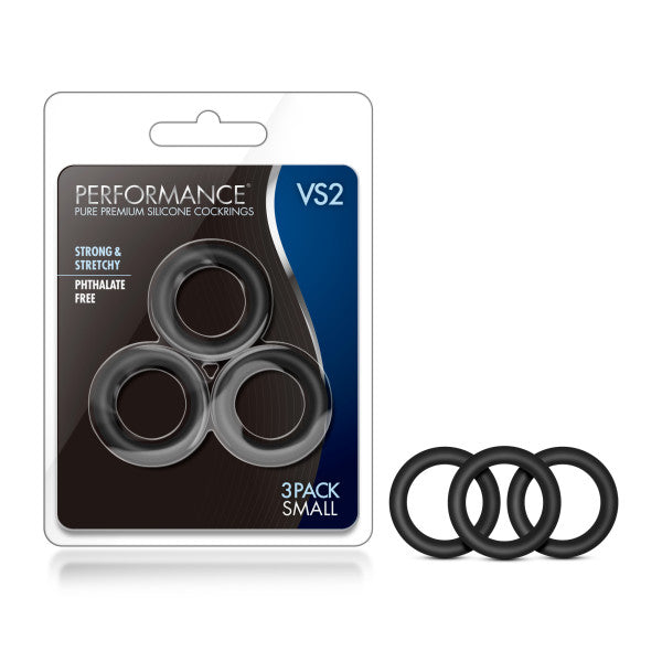 Performance VS2 Pure Premium Silicone Cockrings - Black Small Cock Rings - Set of 3 - BL-70815