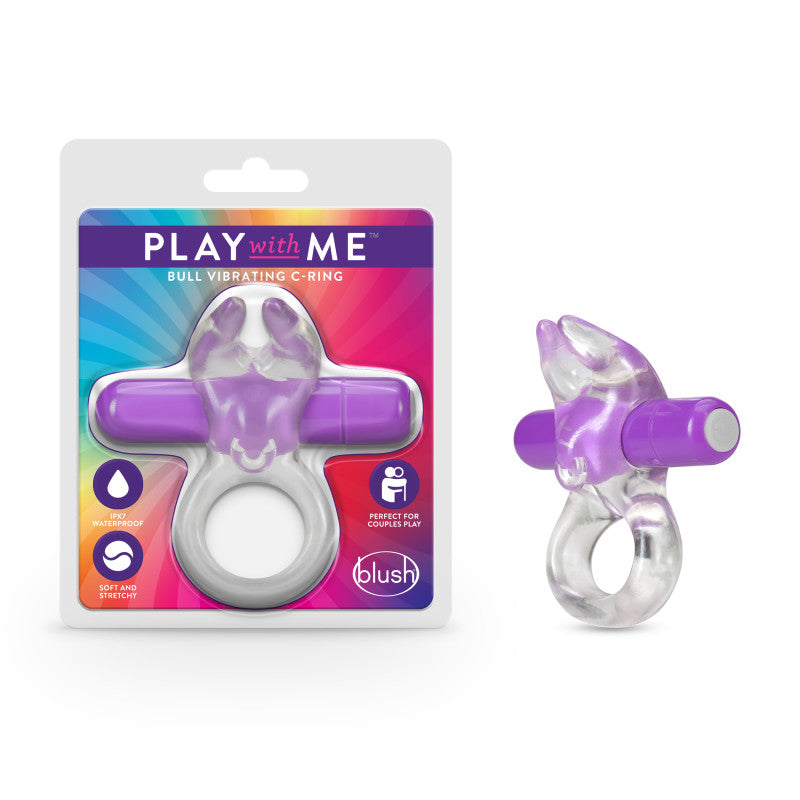 Play With Me Bull Vibrating C-Ring - Clear/Purple Vibrating Cock Ring - BL-74201