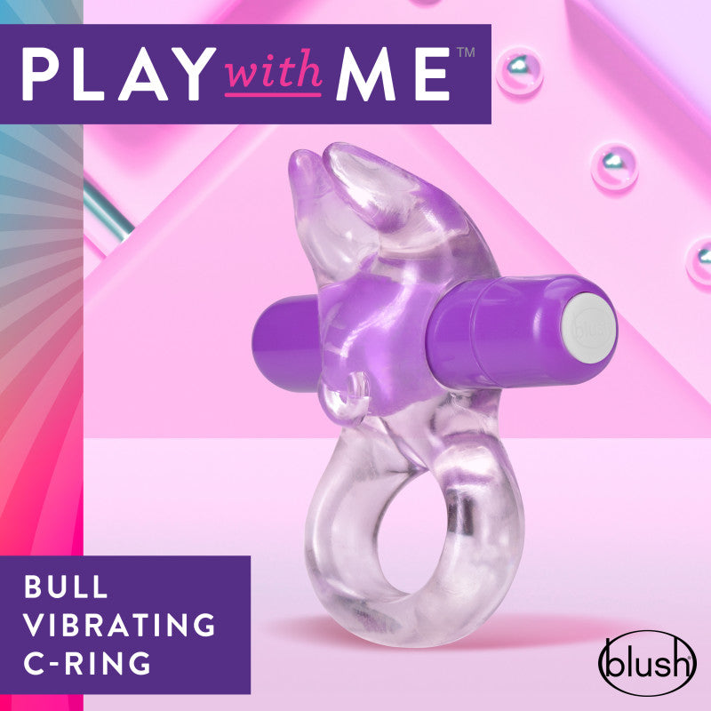 Play With Me Bull Vibrating C-Ring - Clear/Purple Vibrating Cock Ring - BL-74201