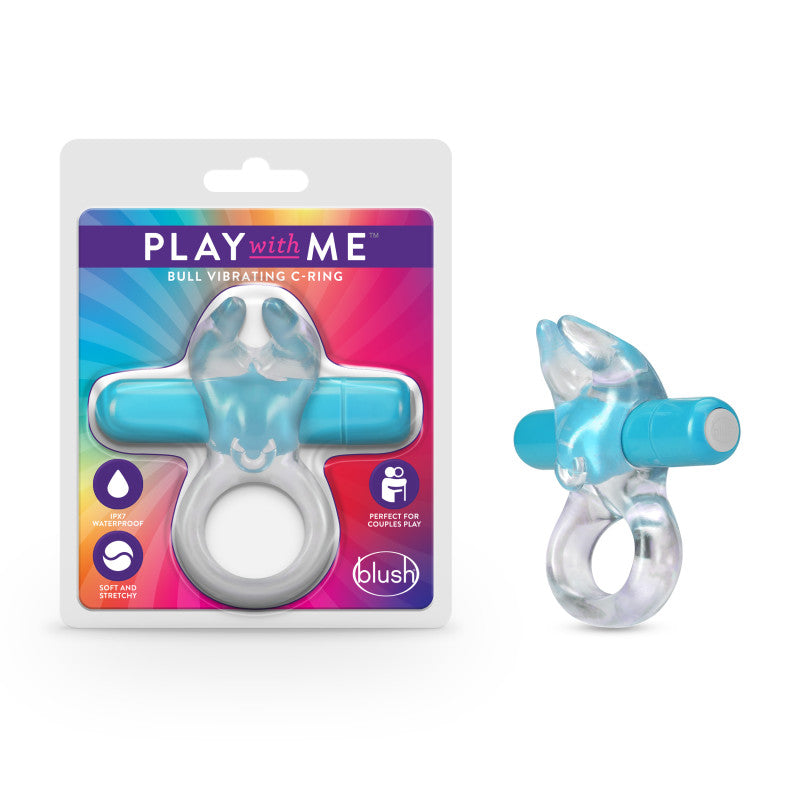 Play With Me Bull Vibrating C-Ring - Clear/Blue Vibrating Cock Ring - BL-74202