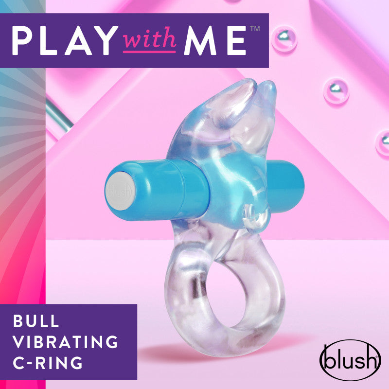 Play With Me Bull Vibrating C-Ring - Clear/Blue Vibrating Cock Ring - BL-74202