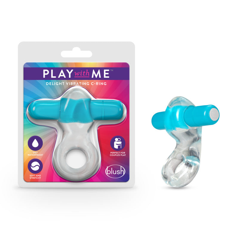 Play With Me Delight Vibrating C-Ring - Clear/Blue Vibrating Cock Ring - BL-74302
