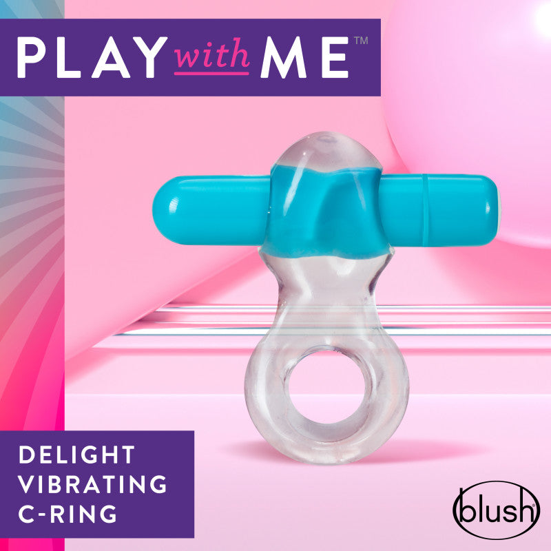 Play With Me Delight Vibrating C-Ring - Clear/Blue Vibrating Cock Ring - BL-74302