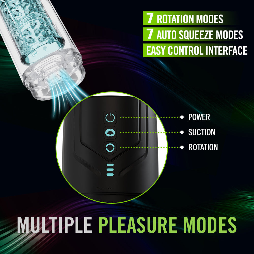 M For Men - Whirlwind Pro - Clear USB Rechargeable Rotating & Sucking Auto Stroker - BL-87605