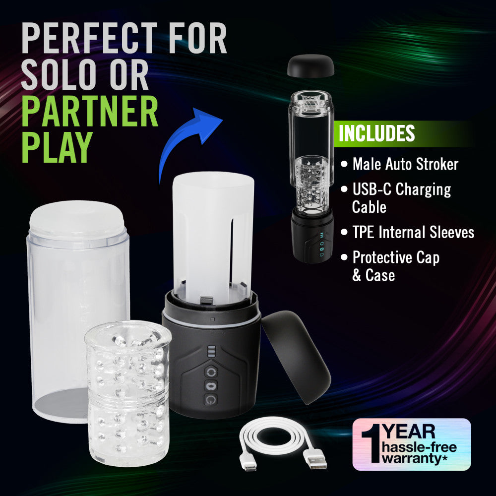 M For Men - Whirlwind Pro - Clear USB Rechargeable Rotating & Sucking Auto Stroker - BL-87605