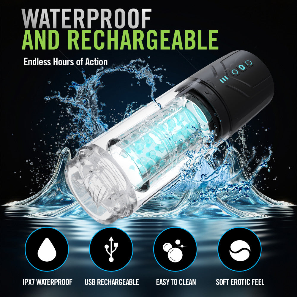 M For Men - Whirlwind Pro - Clear USB Rechargeable Rotating & Sucking Auto Stroker - BL-87605
