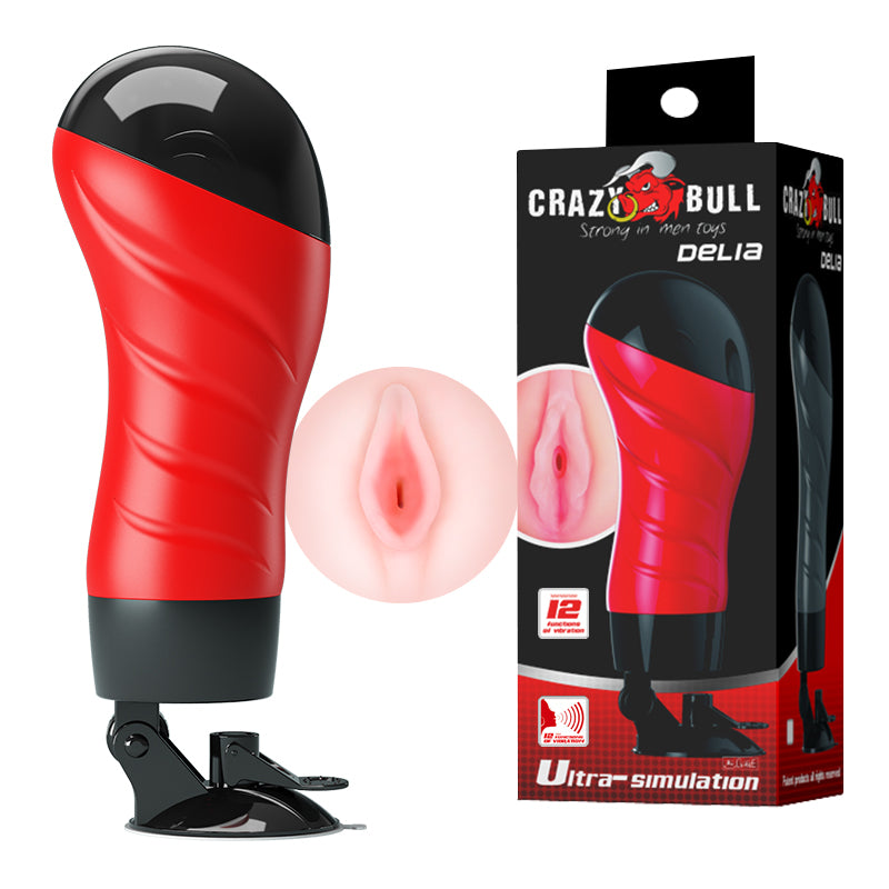 CRAZY BULL DELIA Vibrating Stroker - Flesh Vibrating Vagina Stroker with Suction Base - BM-00900T46S