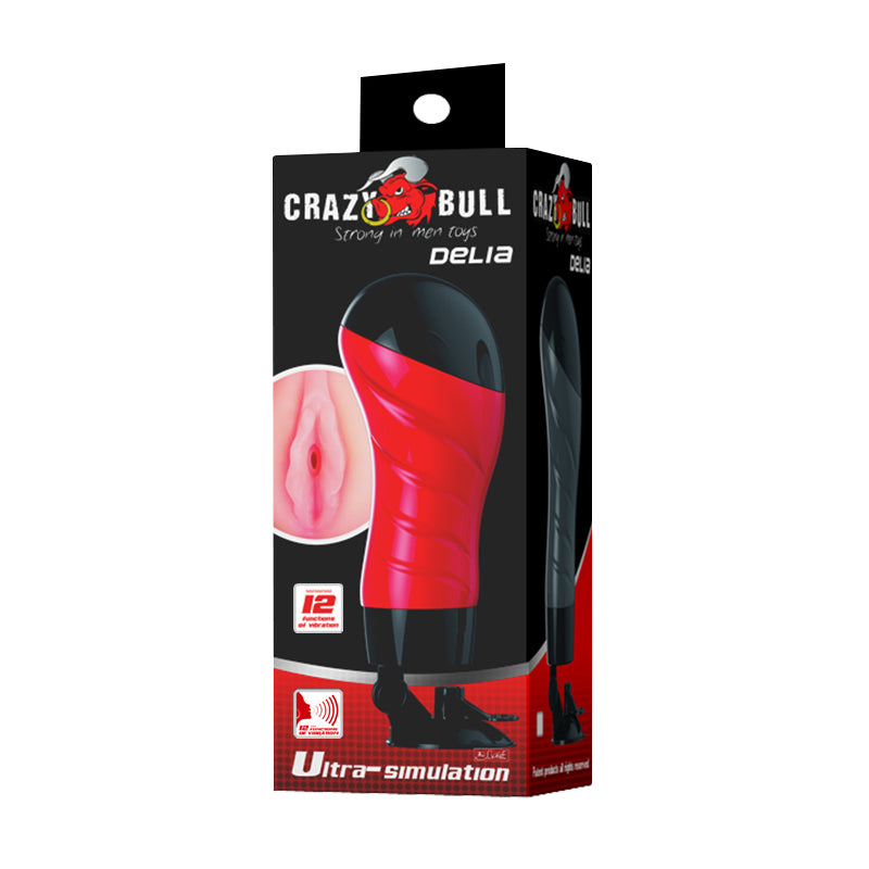 CRAZY BULL DELIA Vibrating Stroker - Flesh Vibrating Vagina Stroker with Suction Base - BM-00900T46S