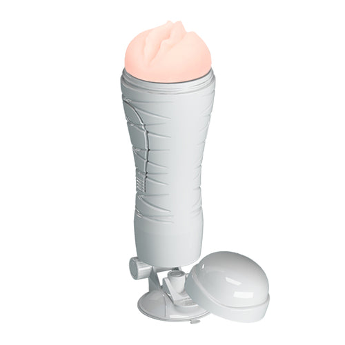 CRAZY BULL FLORA Vibrating Stroker - Flesh USB Rechargeable Vibrating Squeezeable Vagina Stroker with Suction Base - BM-00900T48Z